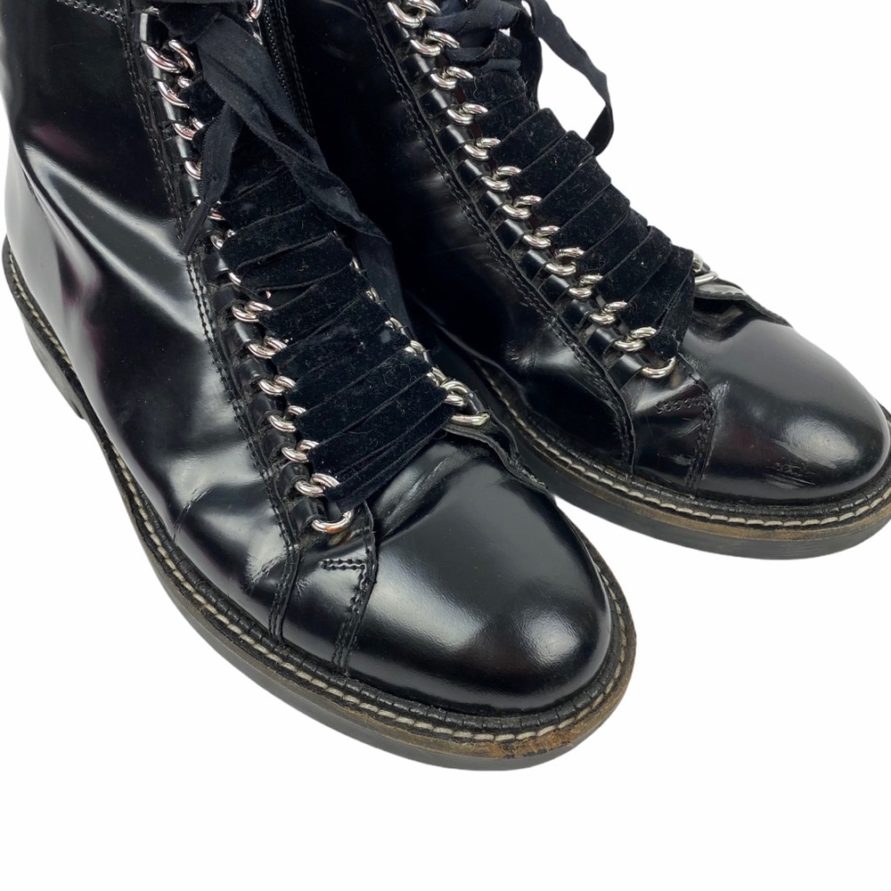 ASOS Combat Moto Lace Up Ankle Boot Bootie Patent Faux Leather Black Size 6 - Picture 7 of 9